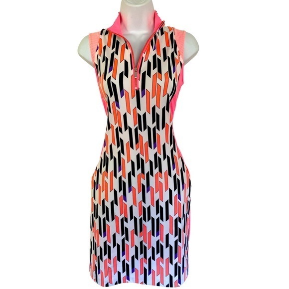 Tail Dresses & Skirts - Tail Quarter Zip Dress - S orange , white , blue , nylon spandex